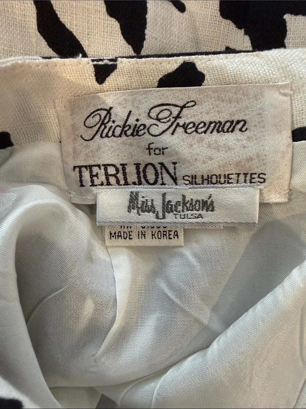 Rickie Freeman Teri Jon Linen Skirt Black White Abstract Pencil Skirt Size 6